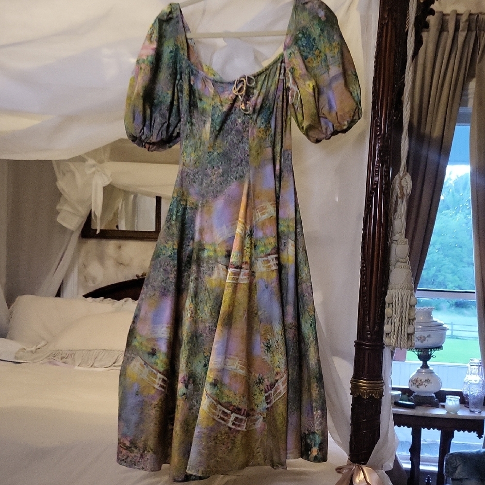 Selkie Green and Blue Midi Puff Sleeve Sundress
